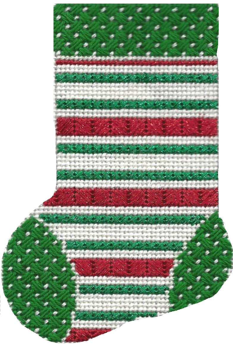 ASIT105 - Mini Sock Red/White/Green Lines with Stitch Guide