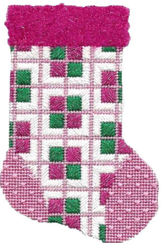ASIT187 - Mini Sock Pink/Green Lines with Stitch Guide