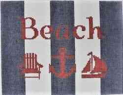 KK-SG3 - Beach with Adirondack Chair, Anchor and Sailboat - Navy and White