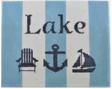 KK-SG9 - Lake with Adirondack Chair, Anchor and Sailboat - Blue and White