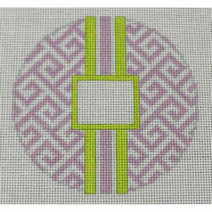 KK-O169D - Greek Key Monogram Box - Lavender with Lime Stripe