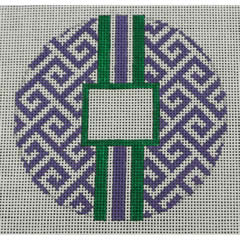 KK-O169N - Greek Key Monogram Box - Purple with Dark Green Stripe