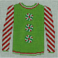 KK-O199AE - Sweater - Peppermints on Green with Red Sleeves