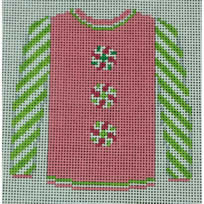 KK-O199AF - Sweater - Peppermints on Pink with Lime Sleeves