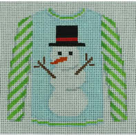 KK-O199AH - Sweater - Snowman on Blue with Lime Striped Sleeves