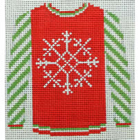 KK-O199AO - Sweater - Snowflake on Red with Green Sleeves