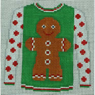 KK-O199D - Sweater - Gingerbread Boy on Green with Red Sleeves