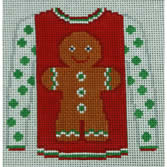 KK-O199E - Sweater - Gingerbread Boy on Red with Green Sleeves