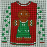 KK-O199H - Sweater - Gingerbread Girl on Red with Green Dot Sleeves