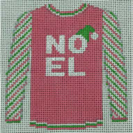 KK-O199M - Sweater - Noel on Pink with Lime Striped Sleeves