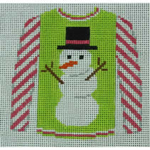 KK-O199R - Sweater - Snowman on Lime with Hot Pink Striped Sleeves