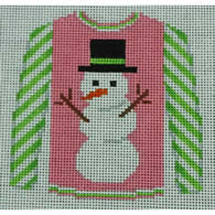 KK-O199S - Sweater - Snowman on Pink with Lime Striped Sleeves