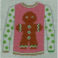 KK-O199Z - Sweater - Gingerbread Boy on Pink with Green Sleeves