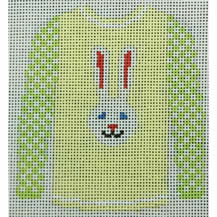 KK-O208D - Sweater - Long Ear White Bunny on Yellow with Checkered Sleeves