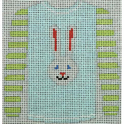 KK-O208H - Sweater - Long Ear White Bunny on Blue with Green Stripes