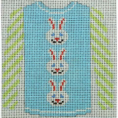 KK-O208O - Sweater - 3 Brown Bunny Faces on Pale Blue