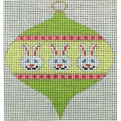 KK-O218AD - Bauble with 3 Bunnies on Green and Yellow