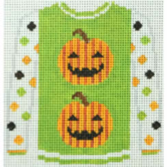 KK-O220C - Sweater - 2 Pumpkins on Acid Green