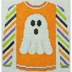 KK-O220E - Sweater - Ghost on Orange with Multicolored Sleeves