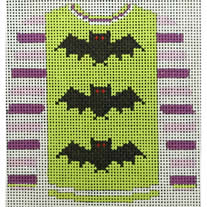 KK-O220G - Sweater - 3 Bats on Acid Green with Purple Sleeves