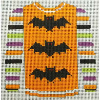 KK-O220I - Sweater - 3 Bats on Orange with Multicolored Sleeves