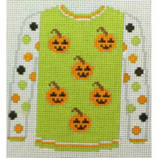 KK-O220K - Sweater - 5 Pumpkins on Acid Green