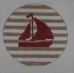 KK-NTO11 - Sailboat on Stripe - Red and Khaki