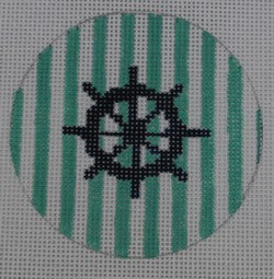 KK-NTO13 - Ship Wheel on Stripe - Navy and Seafoam