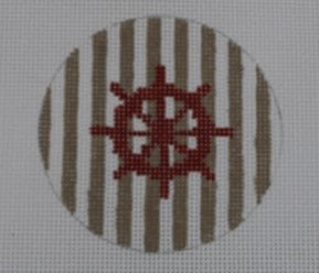 KK-NTO14 - Ship Wheel on Stripe - Red and Khaki