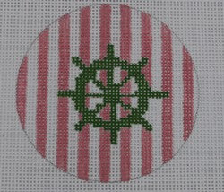 KK-NTO15 - Ship Wheel on Stripe - Green and Pale Pink