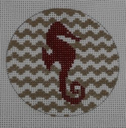 KK-NTO2 - Seahorse on Chevron - Red and Khaki