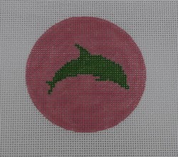 KK-NTO21 - Dolphin on Solid Background - Green and Pale Pink