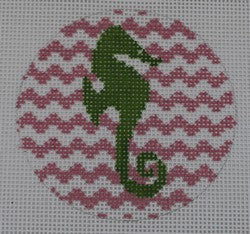 KK-NTO3 - Seahorse on Chevron - Green and Pale Pink