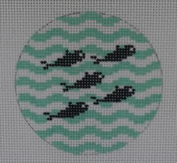 KK-NTO7 - 5 Little Fishies on Wave - Navy and Seafoam