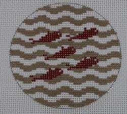 KK-NTO8 - 5 Little Fishies on Wave - Red and Khaki