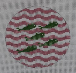 KK-NTO9 - 5 Little Fishies on Wave - Green and Pale Pink