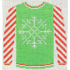 KK-O199AM - Sweater - Snowflake on Green with Red Sleeves