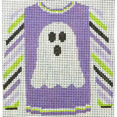 KK-O220F - Sweater - Ghost on Purple with Multicolored Sleeves