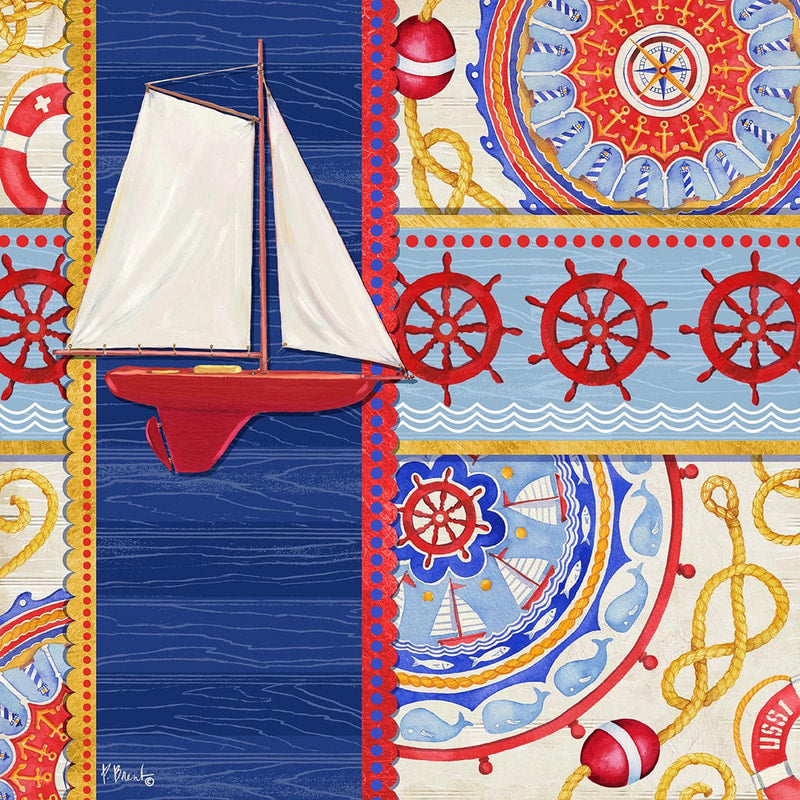 PB13556 - Nautical Suzani Collage I Sailboat