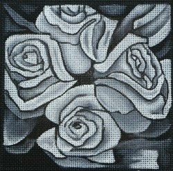 R27 - White Roses on Black Canvas