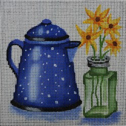 R158 - Blue Teapot and Flowers