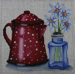 R159 - Red Teapot and Flowers