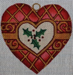 R202 - Red Heart Ornament with Holly