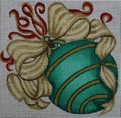 R293 - Green and Gold Ornament with Gold and Red Bow