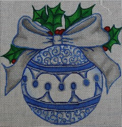 R296 - Blue and Silver Ornament with Holly