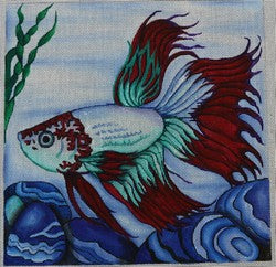 R301 - Red, Teal and Light Blue Fish with Seaweed