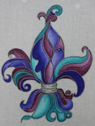 R515 - Fleur de Lis- Purple, Dark Blue and Turquoise