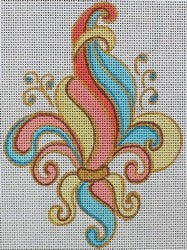 R526 - Fleur de Lis - Yellow, Pink and Turquoise