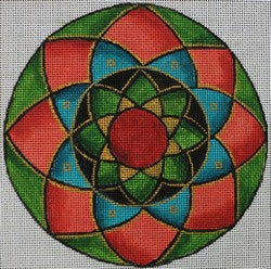 R563 - Kaleidoscope with Green, Turquoise, Red and Gold