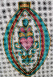 R605 - Turquoise and Red Ornament with Hearts